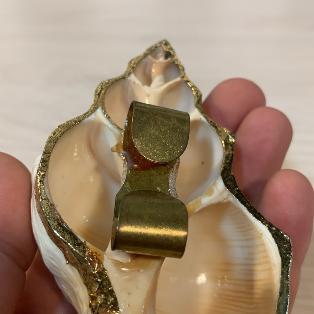 Vintage 1970s Real Shell Belt Buckle Ivory & Gold Nautical Coastal Beach Vibe - Picture 11 of 17